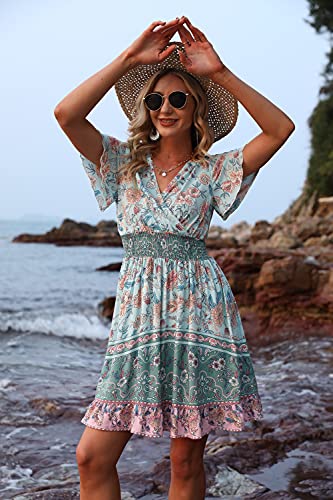 Mini robe péplum romantique verte à fleurs style bohème taille S - 6