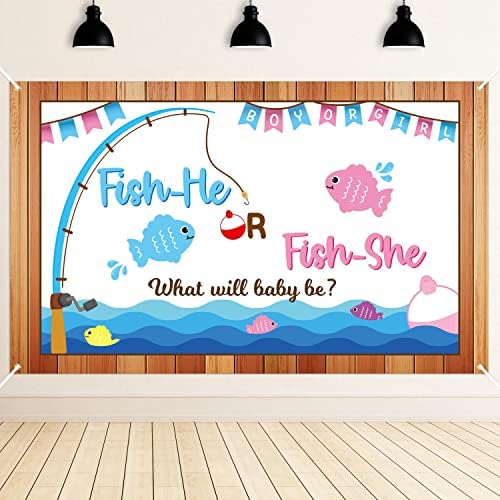 Fishing Gender Reveal Party Decorations - Fish He Or She Banner, Backdrop & Balloon Set