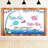 Gone Fishing Gender Reveal Poster Photo Backdrop,Fish She or Fish He Gender Reveal For Baby Boy or...