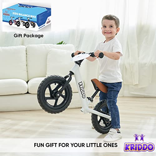 Kriddo Toddler Balance Bike 2 Year Old, Age 18 Months To 5 Years Old, 12 Inch Push Bicycle With Customize Plate (3 Sets Of Stickers Included), Steady Balancing, Gift Bike For 2-3 Boys Girls, Wh #TOP5