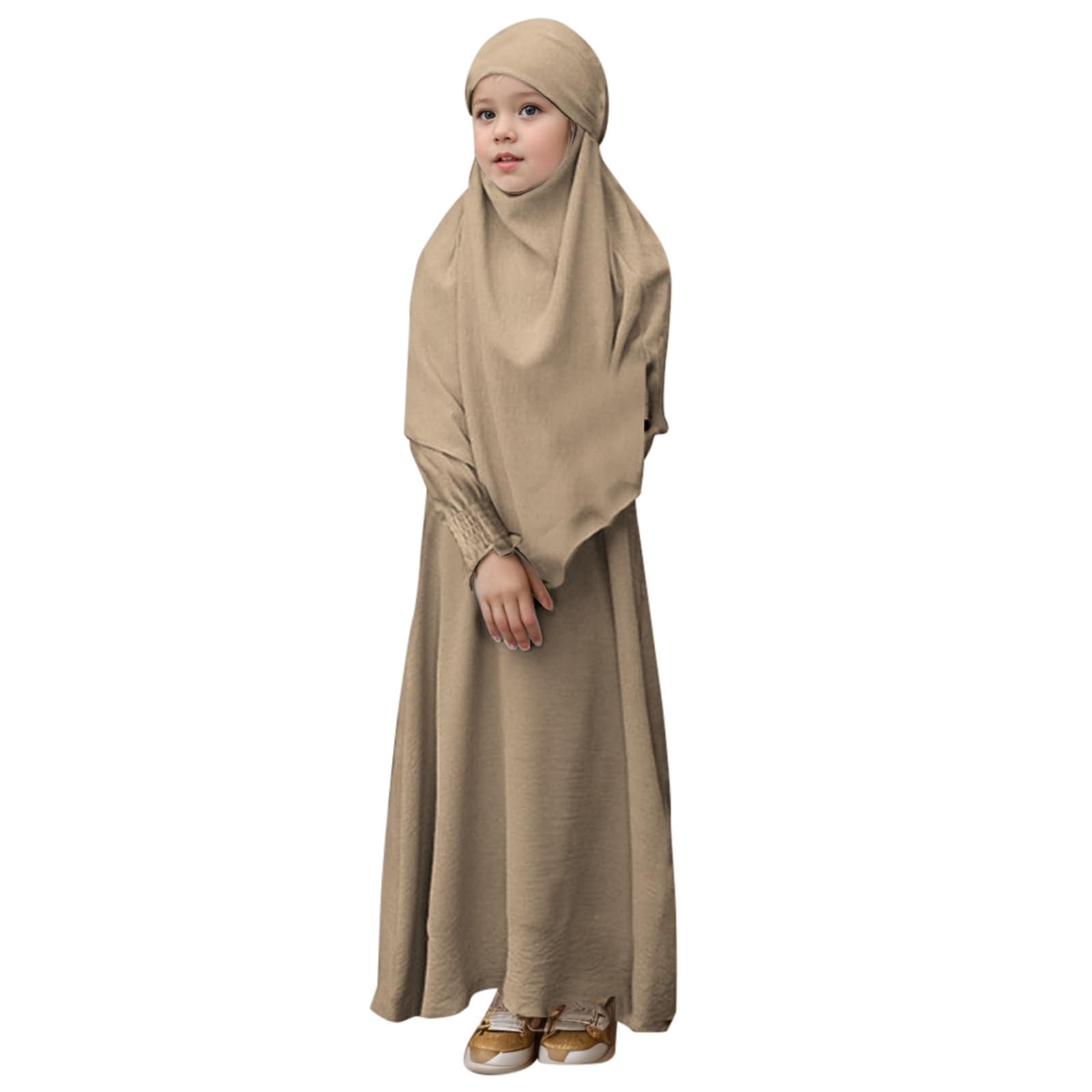 WWricotta Vestido musulmán de Cuello Redondo con Volantes, Color Liso y Estampado de Volantes, de Encaje, cómodo y Cintura elástica, Ideal para Fiesta, Tendencia Infantil Estilo Elegante