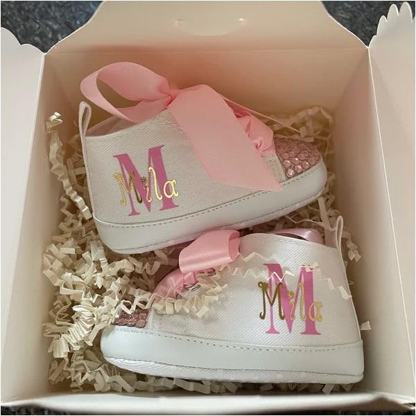 Custom Name Baby Girl First Walking Shoes, Personalized Pink Gold Baby Shoes Infant First Birthday Outfit Newborn Shoes Christmas Birth Gift for Toddler Girl/Boy2