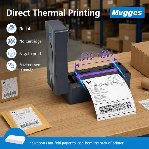 Image of Mvgges Shipping Label Printer,Bluetooth 4x6 Thermal Label Printer for Small Business Office or Home, Compatible with Android, iOS, Windows and Mac, Widely Used for Amazon,USPS,Etsy,Inky Black