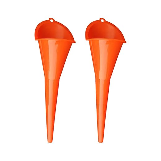 2PCS Long Neck Oil Funnels, Multi-Purpose Spill Saver Funnel, Plastic Funnel for Filling Automotive Oils Lubricants Engine Oils Water Diesel Fuel Kerosene and Other Liquids (2 Orange)