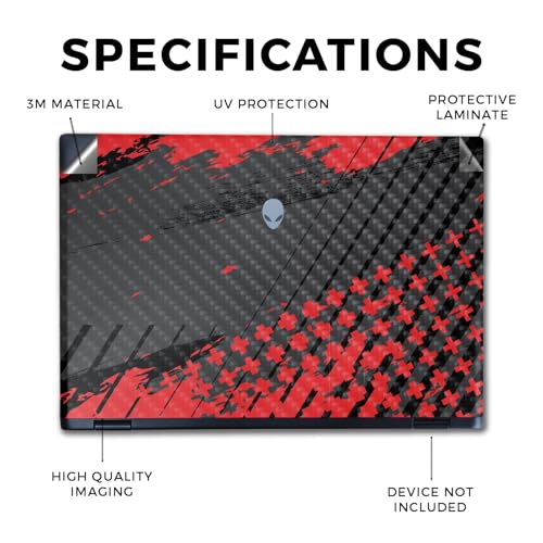 Image of Carbon Fiber Laptop Skin Compatible with Alienware M16 R2 (2024) - Grunge Red - Premium 3M Vinyl Protective Wrap Decal Cover - Easy to Apply | Crafted in The USA by MightySkins