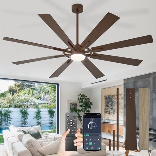 Image of Depuley 66-Inch Ceiling Fan with Light: Modern 8-Blade Brown and Wood Grain Indoor Outdoor Fans with Remote App Control Dimmable Light - Ultra Quiet DC Motor Reversible 6 Speed Timer