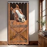 Ufeela Kleiner Stall Western Horse Duschvorhang, lustig, rustikal, Wohnmobil, Bauernhaus, Scheunentür, Duschvorhang, halber Bauernhof, Tierholz, schmal, 91 x 183 cm (B x L), Badezimmer-Set,