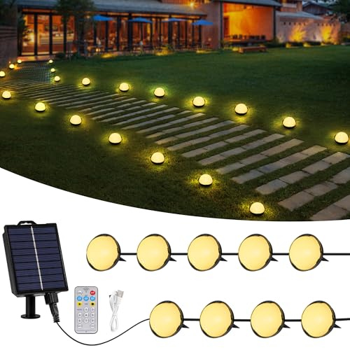 Litark Solar Bodenleuchten Aussen,Solarlampen für Außen Garten mit Fernbedienung,USB-aufladung,12m 30 led Solar Gartenleuchten für Outdoor...