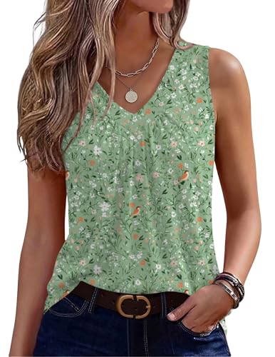 Image of Zeagoo Womens Tank Tops Summer Sleeveless Loose Fit Tops V Neck Pleated Shirts Basic Tees Dressy Casual Trendy Clothes