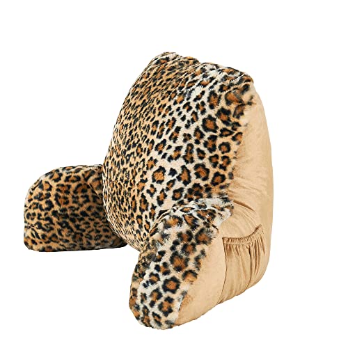 Home Soft Things Leopard Print Reading Pillow Cover With Arms And Pockets (Cover Only, Need Shredded Stuffings), 18" H Removable Armrest Back Support Lounger Backrest Bed Rest Pillow Cover, Leopard #TOP4