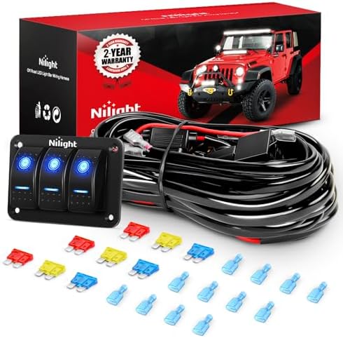 Nilight 16AWG LED Light Bar Wiring Harness Kit-6 Leads | 12V On/O...