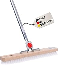 BawiTec XXL Schrubber, 40cm Breit/Lang, 4-Loch-Wechselsystem mit Stiel Aluminiumstiel, Bodenschrubber, Schrubberbesen, Scheuerbürste, Buchenholz, weiße Kunststoff-Borsten (Polypropylen-weiß)