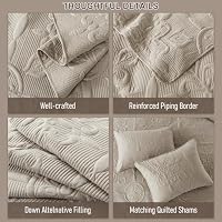 Beige Damask Quilt California Cal King Size Bedding Sets with 2 Pillow Shams, Oversized Boho Bedspread Lightweight Soft Farmhouse Vintage Coverlet Jacquard Pattern Bed Cover for All Season, 3 Pieces — image 6