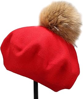 WYR Invierno sombrero cálido boina de mujer color sólido clásico retro boina otoño artista tapa accesorios de mujer bola de cuero hat, rojo, m Sombreros