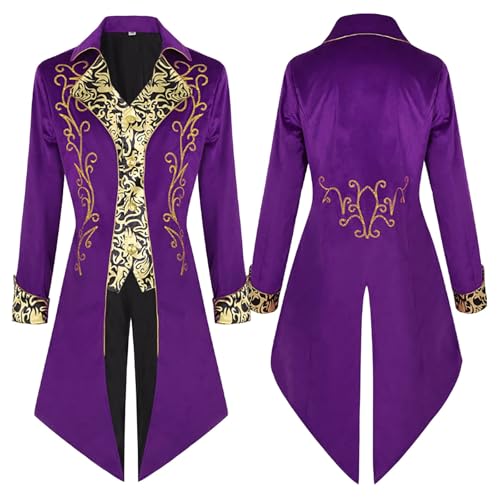 Nuevo 2025 Chaqueta Steampunk para hombre, abrigo gótico midi para hombre, abrigo dorado de noble bordado, falda victoriana, retro, medieval, tuxedo, teatro, ropa de vampiro, cosplay, disfraz de