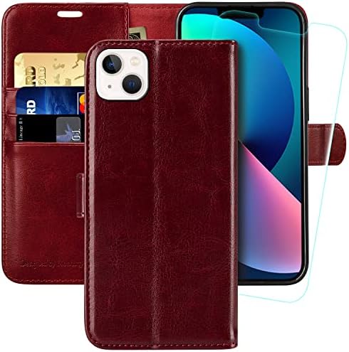 MONASAY Wallet Case for iPhone 13 Mini 5G,5.4-inch[Glass Screen Protector Included] [RFID Blocking] Flip Folio Leather Cell Phone Cover with Credit Card Holder Purple