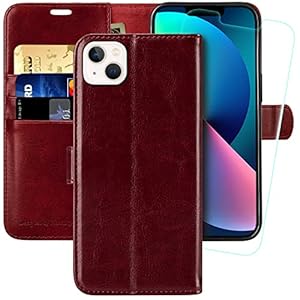 MONASAY iPhone 13 5G Wallet Case, 6.1-inch, [Glass Screen Protector Included] [RFID Blocking] Flip Folio Leather Cell…