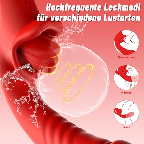 Vibration für Frauen Dildo Vibrator mit Stoßfunktion - Sex Spielzeug für die Frau mit 10 Zungenlecken und Vibrationmodi, G Punkt Vibration für Klitoris, Zungenvibrator Vibratorensets für Frauen