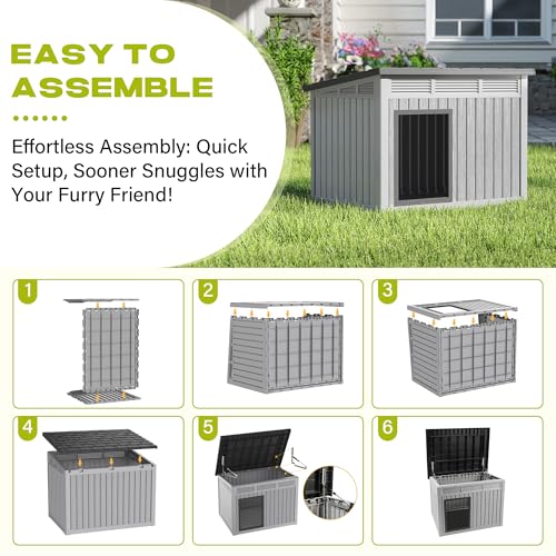 Bifanuo Outdoor Indoor Dog House for Small to Medium Dogs - Waterproof Design, Detachable Roof & Easy Assembly and Cleanup (Classic Grey, 32.1\" L × 25.1\" W × 24\" H)