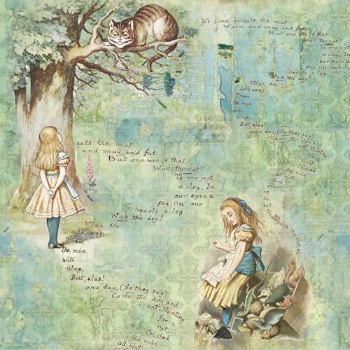 LACHEERY Green Vintage Peel and Stick Wallpaper Vintage Alice in Wonderland Wallpaper for Girls Bedroom Cheshire Cat in Tree Forest Animal Wall Paper Green Contact Paper for Walls Cabinets 17.5x79