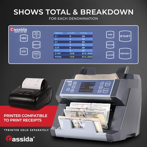 Image of Cassida Money Bill Counter I Business Grade I 1,400 Notes /Min I 6600 UV /MG