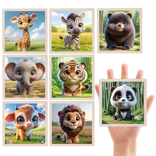 TUNJILOOL Juego de 8 Puzzles para Niños, Cada Puzzle Tiene 6 Piezas, Puzzles de Madera para Niños de 3 4 5 6 Años, Juguetes Preescolares, Regalos para Niños y Niñas（Animales del Bosque）