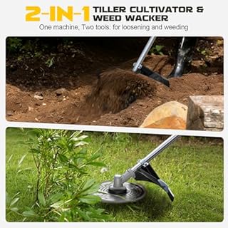 Cordless 2-in-1 Tiller Cultivator & Weed Wacker Compatible with Dewalt 20V Battery(Tool Only), 500RPM Electric Garden Tiller String Trimmer, 9" Tilling Width 9.4" Depth for Garden Lawn Cultivation