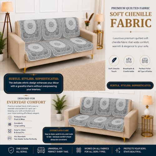Image of Homerz Premium Chenille Fabric Sofa Cover | Soft, Durable & Dustproof | Decorative Couch Cover (Solitaire Grey, 7 (3+2+2) Seater, Seat Cover with Backrest)