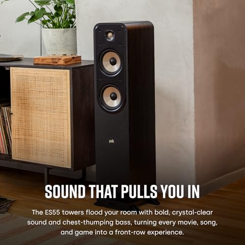 Image of Polk Signature Elite ES55 Tower Speaker - Hi-Res Audio Certified, Dolby Atmos Speakers & DTS:X Compatible, 1 inch Tweeter & (2) 6.5 inch Woofers, Power Port Technology for Effortless Bass, Stunning Black