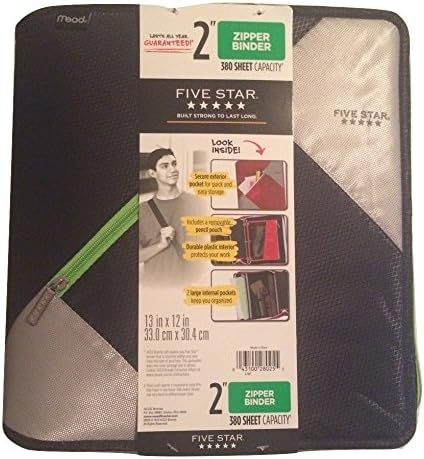Five Star 2" Inch 380 Sheet Capacity Zipper Binder - (Black)