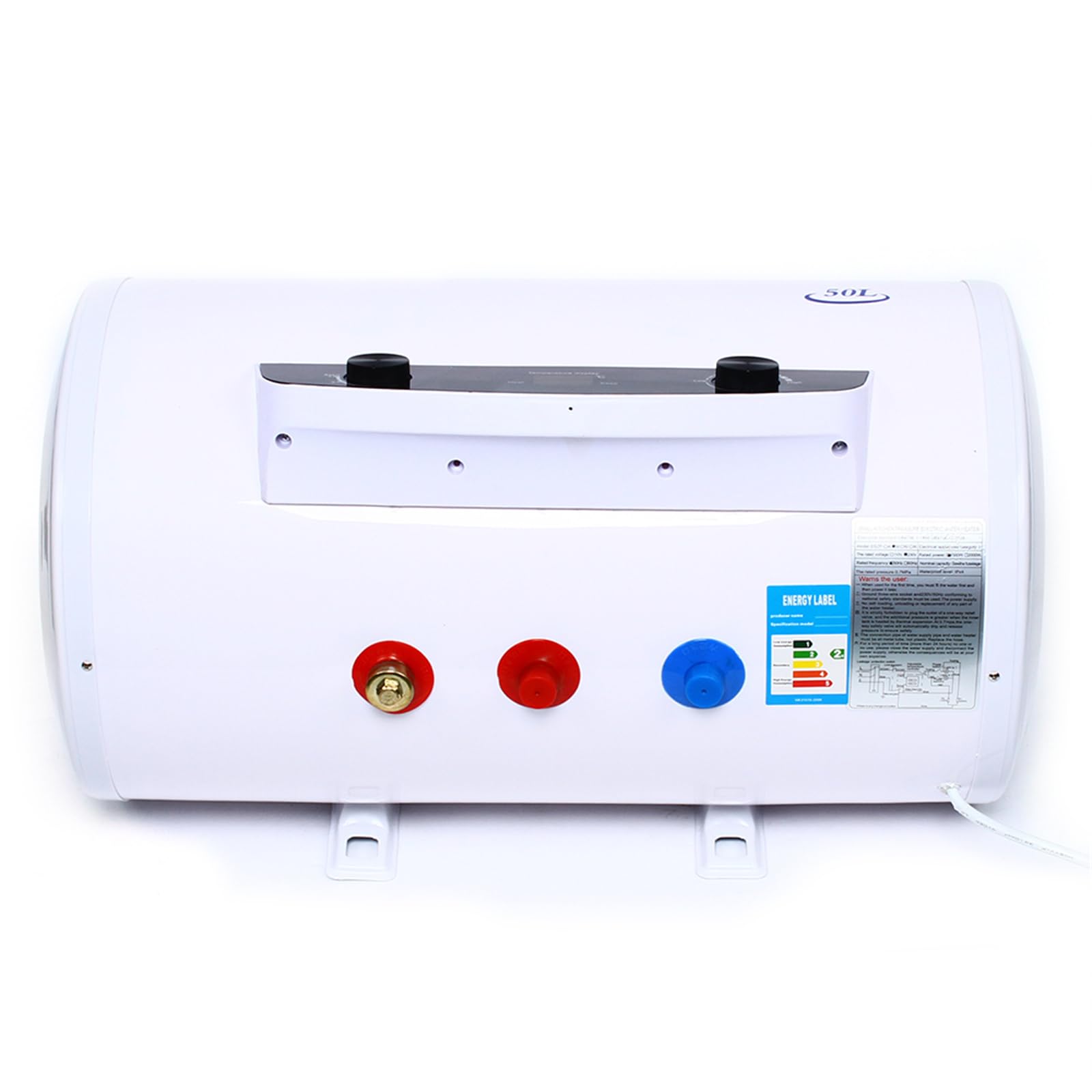 Scaldabagno elettrico orizzontale da 50 l, scaldabagno elettrico, scaldabagno elettrico, serbatoio per acqua calda, termostato a 30 – 75 °C, bianco