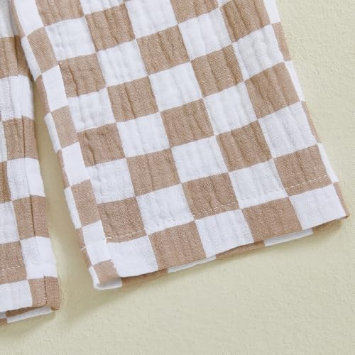 Image of Thorn Tree Toddler Girl Clothes Plaid Printed Sleeveless Pleated Camisole Linen Pants Set Baby Summer Outfits