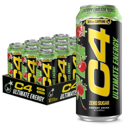 Image of C4 Ultimate Energy Drink, 300mg Caffeine, Zero Sugar, High-Performance Energy for Pre-Workout, Endurance, and Focus, Limeade Cherry Bomb, 16oz (Pack of 12)