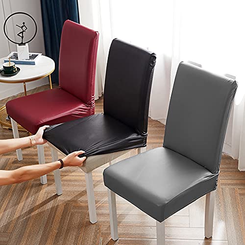 Bestenrose Stretch Dining Chair Covers Waterproof PU Leather Chair Slipcovers Chair Protector Cover Universal Chair Covers for Dining Room Kitchen Hotel (Set of 2 - Image 2