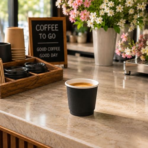 Image of Restaurantware 4 Ounce Disposable Cups, Pack of 500 Double Wall Hot Cups - Lids Sold Separately, Featuring a Black Paper Insulated Design, Ideal for Serving Coffee, Hot Chocolate, Tea, and More
