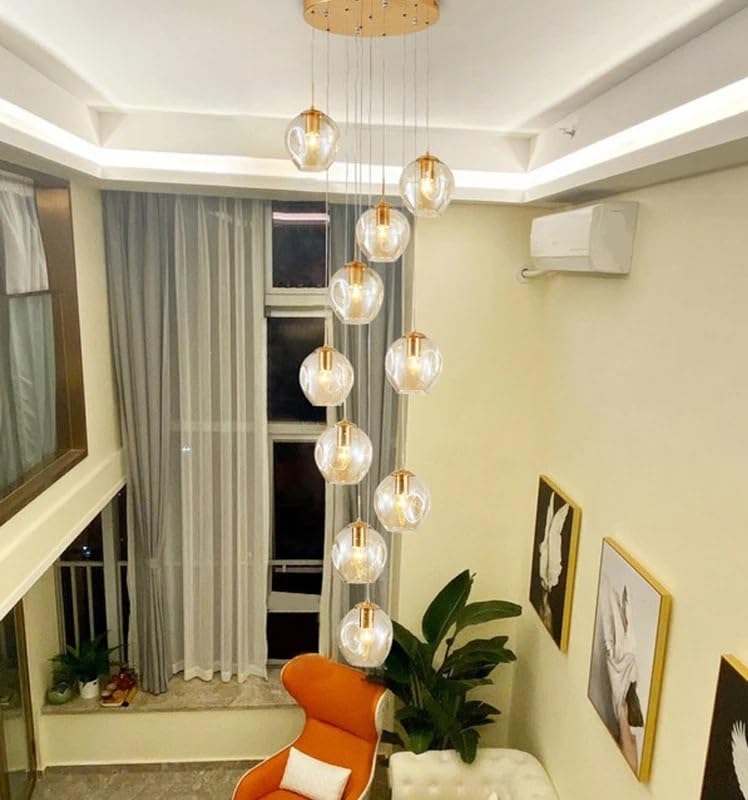 Generico Lampadari, 2026 Moderna Scala A Chiocciola Illuminazione Lampadario Lungo Soggiorno Villa Loft Sala Da Pranzo Lampada A Sfera Di Cristallo(12 heads,Changeable)