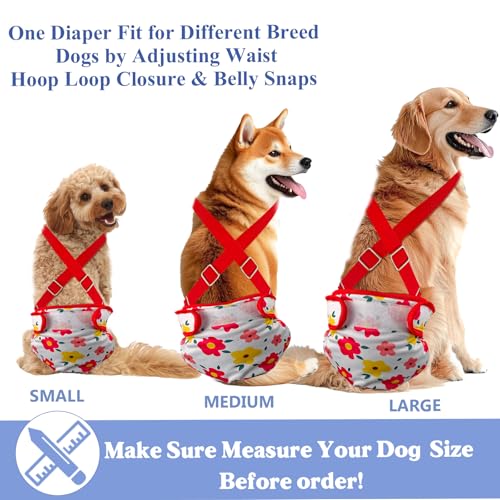3 Pack Washable Female Dog Diaper with Suspender,Reusable Fixed Doggie Diapers Super Absorbent Leakproof for Small Medium Large Dog in Heat Cycle-M