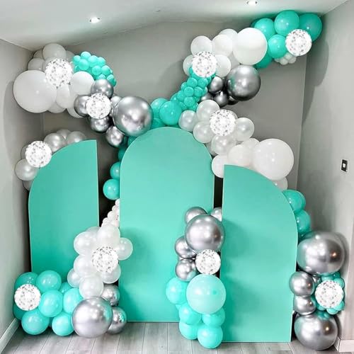 Image of Teal Blue and Silver Balloons, 60 Packs 12Inch Teal and Metallic Silver Balloons, Teal Blue White Silver Confetti Balloon with Ribbons for Wedding Baby Bridal Baby Shower Birthday Party Decoration