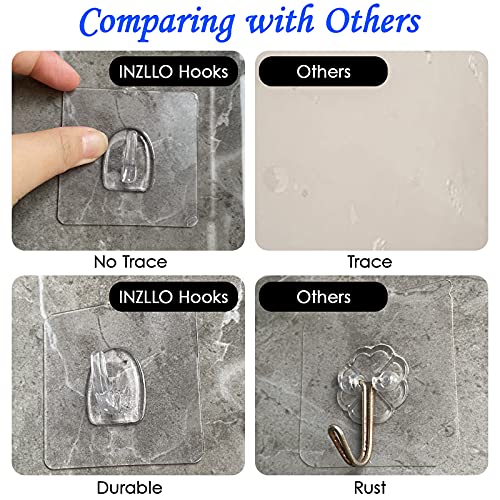 Inzllo Adhesive Hooks Heavy Duty Wall Hooks For Hanging 20Lb(Max) Clear Sticky Hooks Waterproof Oilproof Utility Hooks For Towel Keys Coats Wreaths Outdoor Kitchen Bathroom Shower Home Office 20 Pack #TOP4