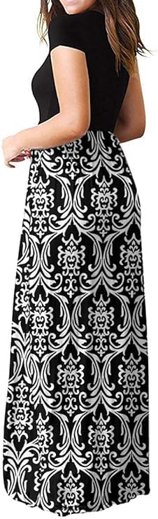 Image of DEARCASE Maxi Dress for Women Short Sleeve Casual Summer Loose Plain Comfy Long Dresses with Pockets