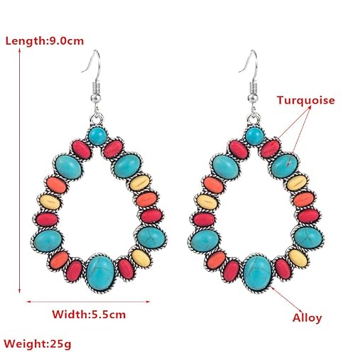 White Vintage Boho Statement Drop Earrings Oval Imitate Turquoise Ethnic Charms Flower Dangle Earring Western Earrings For Women Girls Jewelry Gift #TOP1