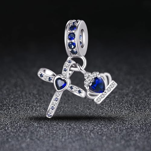 Silver Cross Birthstones Charm Fit for Pandora Charms Bracelet Crown Dangle Charms Beads Birthday Jewelry Gifts for Women4