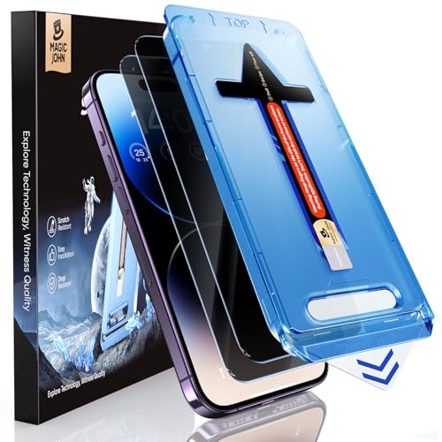 MAGIC JOHN 2 Pack for iPhone 14 Pro Privacy Screen Protector 6.1 inch[Not Max] Tempered Glass Auto Dust-Elimination Installation Bubble Free Anti Scratch Case Friendly