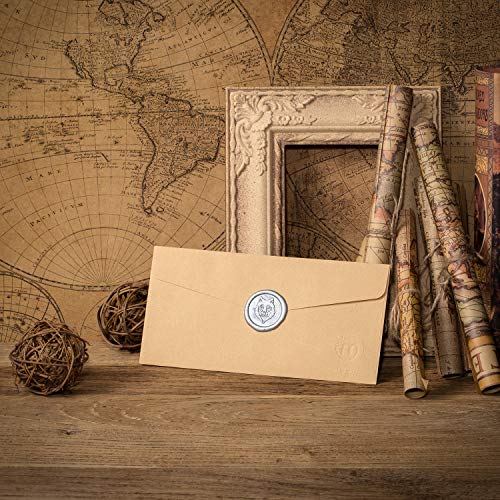 Mceal Wax Seal Stamp,Silver Brass Head with Rosewood Handle, 1.2"(30mm) Dia, Wolf
