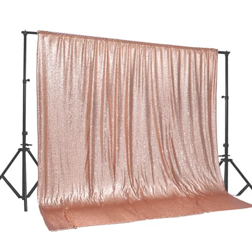 Image of PartyDelight Rose Gold Sequin Backdrop 20x10ft Sparkly Photo Curtain | 4 Inch Rod Pocket and stitched 3mm sequins create panoramic stage coverage for bridal showers and blush weddings