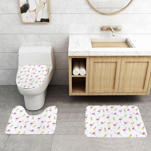 Alfombras de baño de flamenco de 3 piezas para decorar su suelo con estilo tropical alegre 4