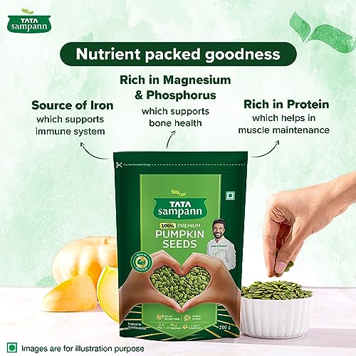 Image of Tata Sampann Pumpkin Seeds, 200g, Rich in Protein, Dietary Fibre, Magnesium & Phosphorus, Raw & Unroasted Pumpkin Seeds, Source of Iron & Zinc, Handpicked Seeds, Resealable Pack (Pack of 3)