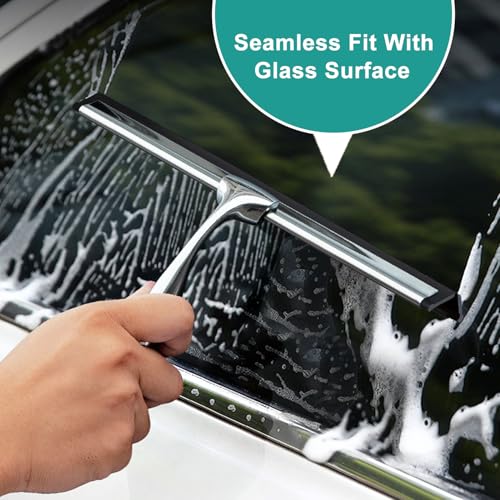 Image of 10 inch Multi Purpose Squeegee, Heavy Duty Window Silicon Scrubber, Window Duster, Stainless Steel Shower Squeegee for Glass Doors, Window, Shower Door, Car Windshield
