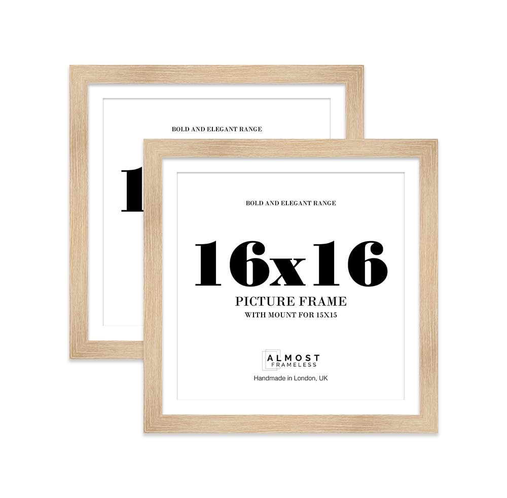 16x16 Oak Square Frame With Mount for 15x15 Pictures 28mm Edge Frame Display with Wall Hooks, 2 Pack โ image 1