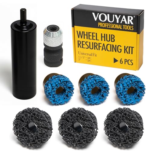 Vouyar Wheel Hub Resurfacing Kit Metal Housing Brake Surface and Stud Cleaner Includes 6Pcs 1.5 and 2 Brake Disc Cleaning Pads 1/4 Hex Shank with 1/2 Impact Driven Wrenches Adapter